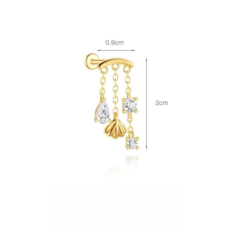 ASTM F136 Tassel Star  Moon Zircon Flat back threadless Cartilage Piercing Earring