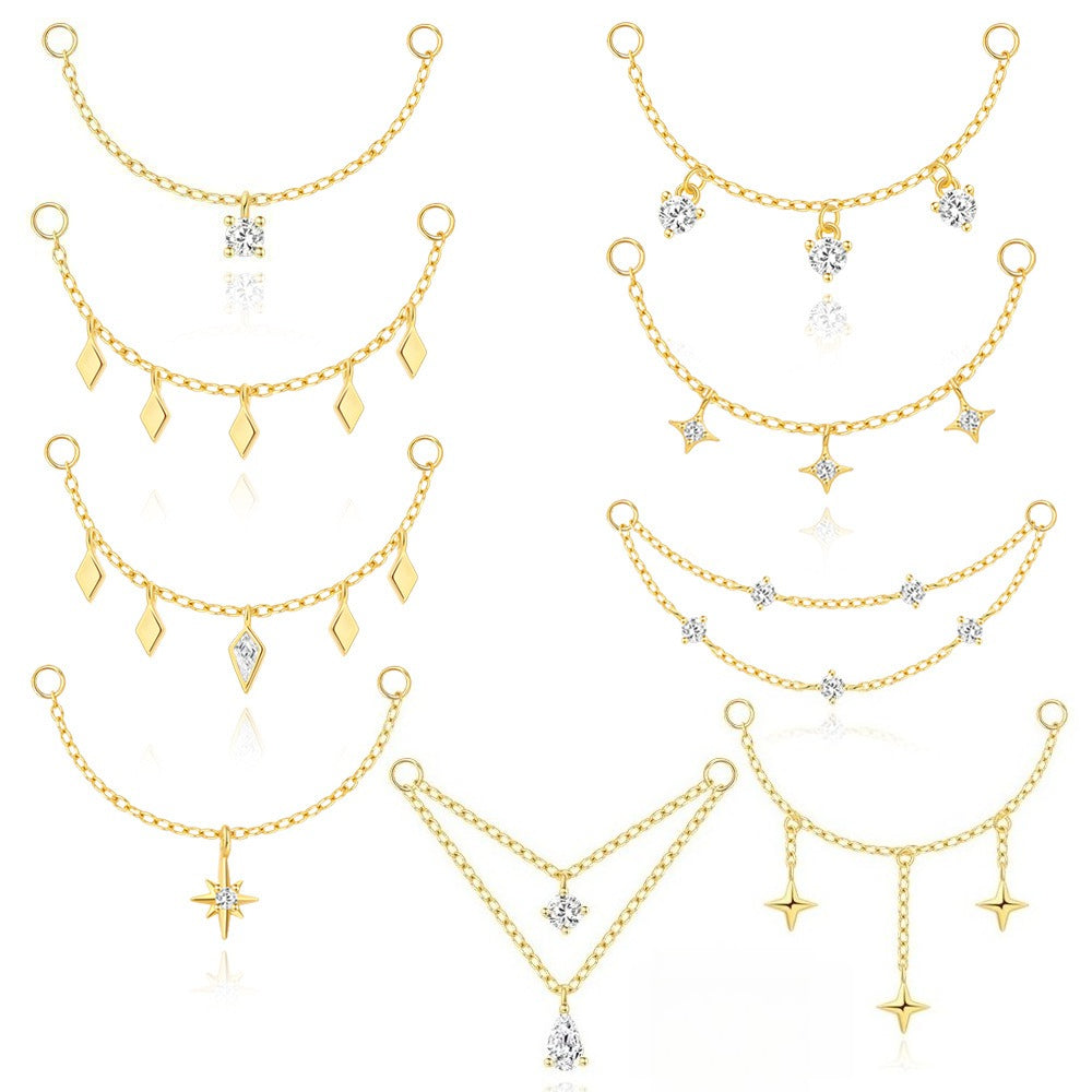 ASTM F136 Long chain rhinestones cartilage tassel dangle piercing earrings accessories