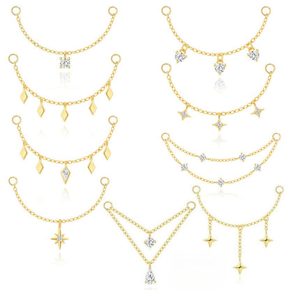 ASTM F136 Long chain rhinestones cartilage tassel dangle piercing earrings accessories
