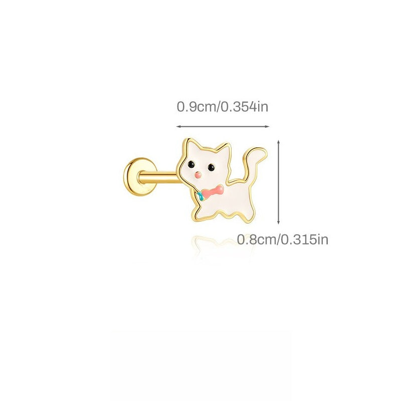 ASTM F136 Cartoon Animal Enamel baby girl Flat back Threaded Cartilage Piercing Earring
