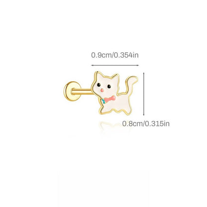 ASTM F136 Cartoon Animal Enamel baby girl Flat back Threaded Cartilage Piercing Earring