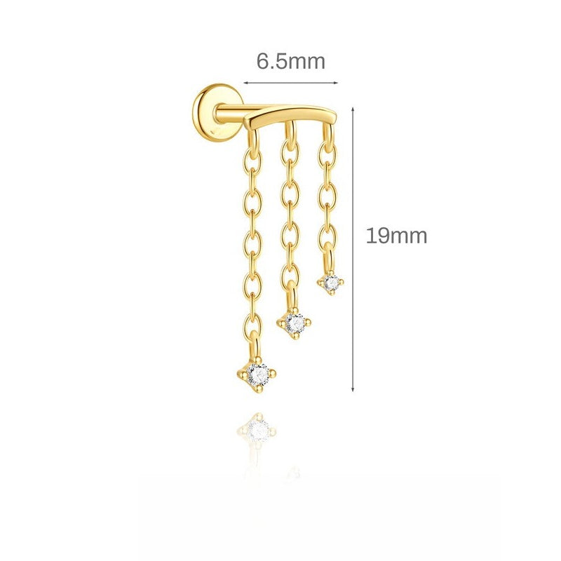 ASTM F136 Tassel Star  Moon Zircon Flat back threadless Cartilage Piercing Earring