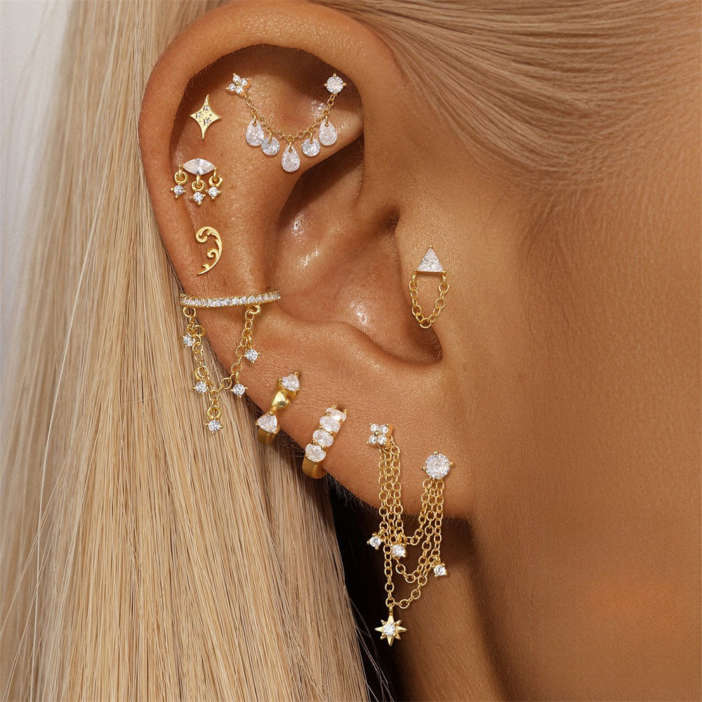 ASTM F136 multi-layers Waterdrop Tassel Pendant Cartilage Chain Piercing Earrings Accessories