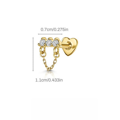 ASTM F136 Multi-Layer pendant zircon heart shape flatback ear Piercing Earring stud