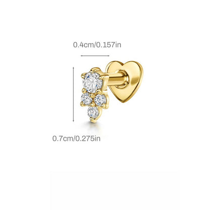 ASTM F136 Multi-Layer pendant zircon heart shape flatback ear Piercing Earring stud
