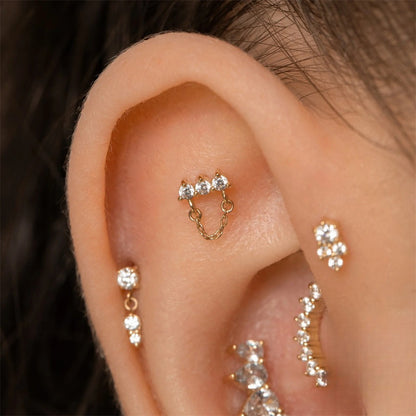 ASTM F136 Multi-Layer pendant zircon heart shape flatback ear Piercing Earring stud