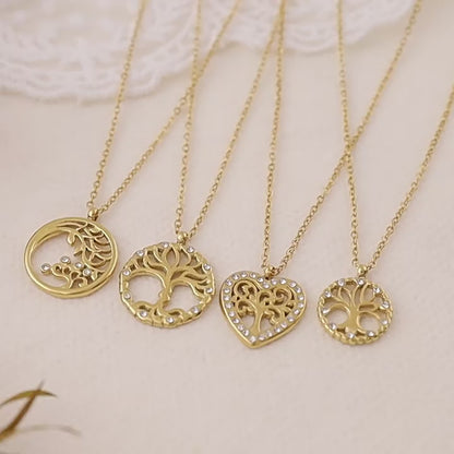 18K Gold Plated Stainless Steel Heart Crystal Pendant Necklace – Elegant Layered Design Jewelry for Women