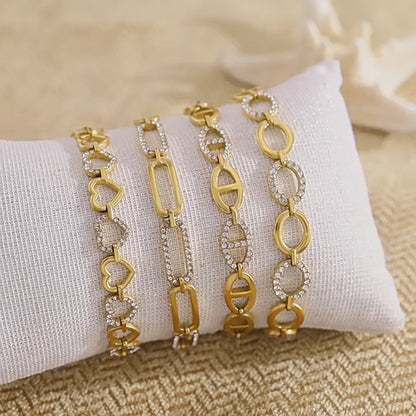 18K Gold Plated Stainless Steel Crystal Bracelet – Heart, Rectangle, Oval & Infinity Shapes