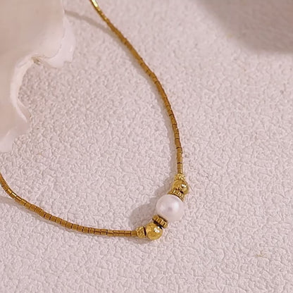 18K Gold Plated Stainless Steel Pearl Pendant Necklace – Elegant Minimalist Jewelry for Women