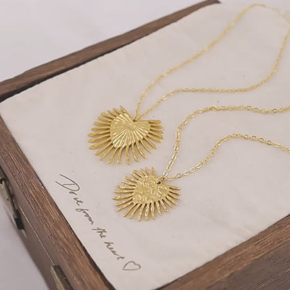 18K Gold Plated Stainless Steel Radiant Heart Textured Pendant Necklace – Fashion Jewelry Gift for Women