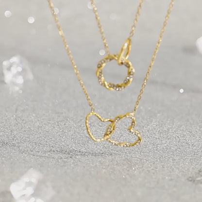 18K Gold Plated Titanium Steel New Twisted Heart Crystal Pendant Necklace Set