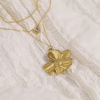 18K Gold Plated Titanium Steel Crystal Pendant Necklace | Sunflower & Round Pendant, Trendy Fashion Jewelry