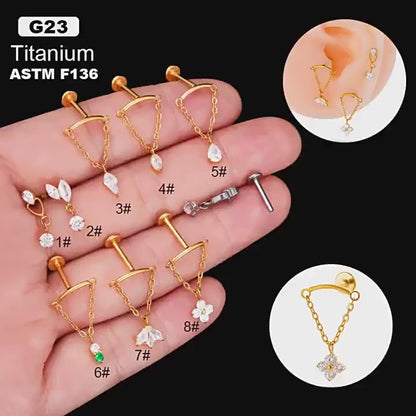 F136 Titanium Internally Threaded CZ Cartilage Stud – Flat Back Piercing Jewelry