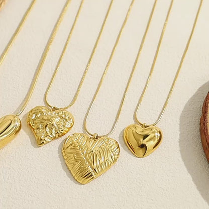 Vintage Heart-Shaped Necklace Set – 18K Gold Plated Titanium Steel Heart Design