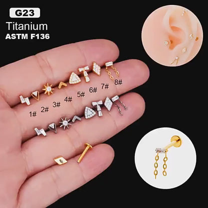 F136 Titanium Internally Threaded Round CZ Flat Back Cartilage Stud – Hypoallergenic Ear Piercing Jewelry