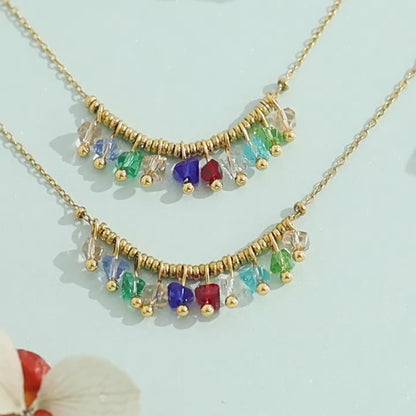 18K Gold Plated Titanium Steel New Multi-Color Zircon Pendant Necklace