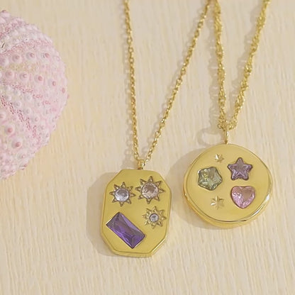 Stylish Colored Zircon Necklace | 18K Gold Star & Geometric Titanium Clavicle Necklace | Round & Geometric Pendant Designs
