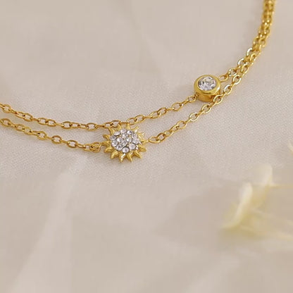 18K Gold Plated Titanium Steel Double-Layer Crystal Bracelet Set – Star and Moon Pendant Design