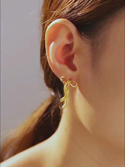 Stainless Steel Ribbon Bow Stud Earrings – Minimalist Chic Fashion Jewelry | WANTI