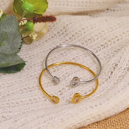 Zircon Open Elastic Bangle – 18K Gold-Plated Titanium Steel Jewelry