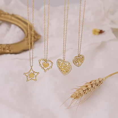18K Gold Plated Stainless Steel Crystal Pendant Necklace | Heart, Star, Tree of Life & Leaf Designs | Elegant Gift Jewelry for Women