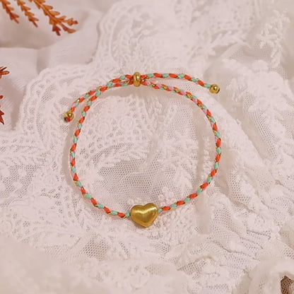 18K Gold Plated Titanium Steel Heart Pendant with Colorful Woven Cotton Cord | Stylish & Trendy Jewelry