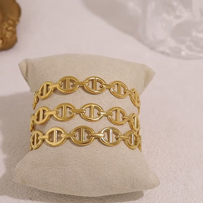 18K Gold Plated Stainless Steel Hollow Open Bangle Bracelet – Modern Geometric Statement Jewelry