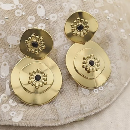 Vintage Floral Crystal Drop Earrings – Stainless Steel Elegant Retro Jewelry for Women