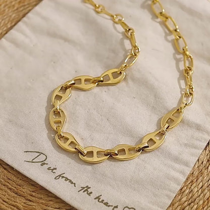 18K Gold Plated Titanium Steel Hip Hop Bold Design Pig Nose Spliced Fashion Necklace