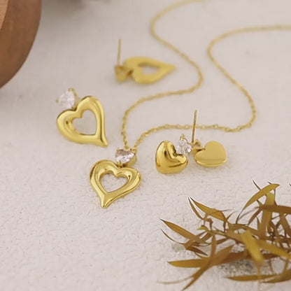 18K Gold Plated Stainless Steel Heart Zircon Pendant Necklace – Fashion Jewelry Gift for Women