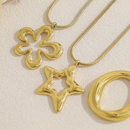 Stylish 18K Gold Plated Titanium Pendant Clavicle Necklace | Four Pendant Designs: Flower, Heart, Round, Star | Adjustable Chain Length