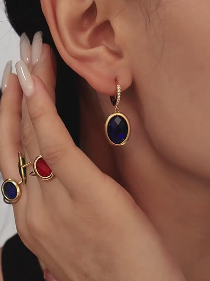 Colorful Oval Glass Stone Stainless Steel Drop Earrings – Elegant Lightweight Statement Jewelry | WANTI Jewelry