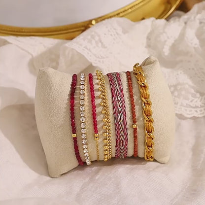 18K Gold Plated Stainless Steel Beaded Layered Bracelet Collection – Crystal, Amethyst & Gold Sandstone Chain Jewelry for Women