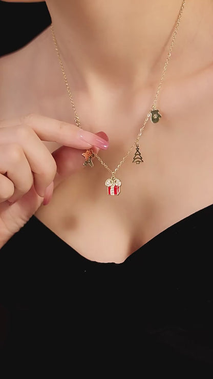 Gold Stainless Steel Garnet Christmas Necklace & Bracelet | Festive Gift Jewelry Set for Women